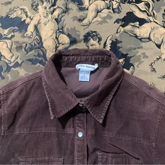 Last call! Vtg express lightweight chocolate brown corduroy western crop shirt - Picture 9 of 10